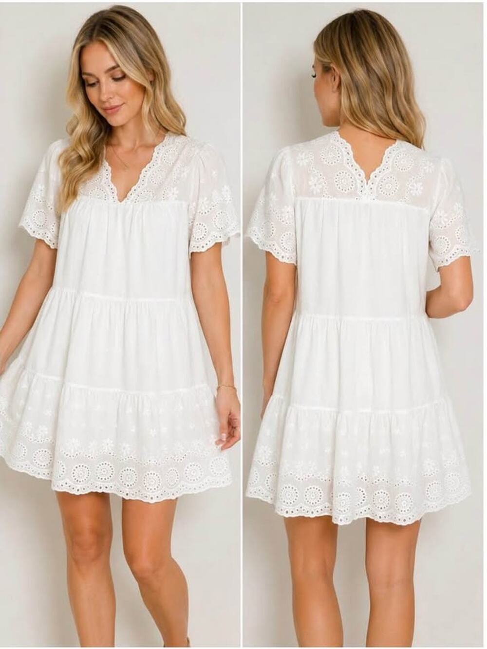 NWT Petal Dew Women’s Large White Eyelet Tiered Mini Dress